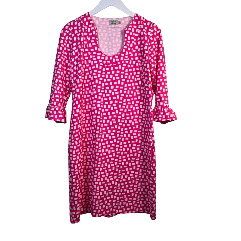 Katherine Way Shift Dress Women's Small Pink Pullover 3/4 Sleeve Catalina Cloth